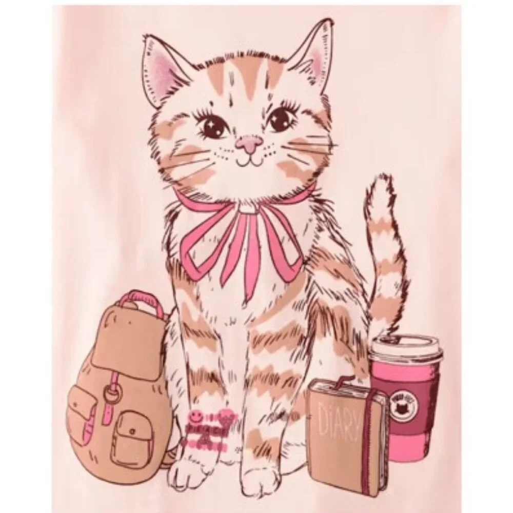 Pink “Girly Cat Things” Short Sleeve Graphic Tee (Girls Size S 5/6)‎ BRAND-NEW!